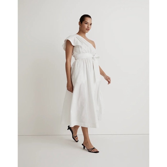 Madewell One-Shoulder Dress in Crisp White - Picture 2 of 15